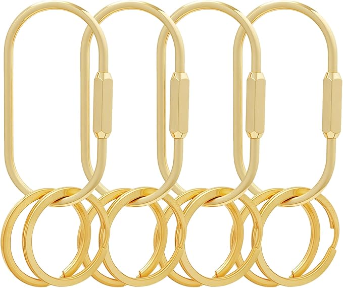 Locking Key Rings,Carabiner Keychain Clip for Keys,Purse Bag Charms Holder for Handbags,Screw Lock Key Organizer,Brass