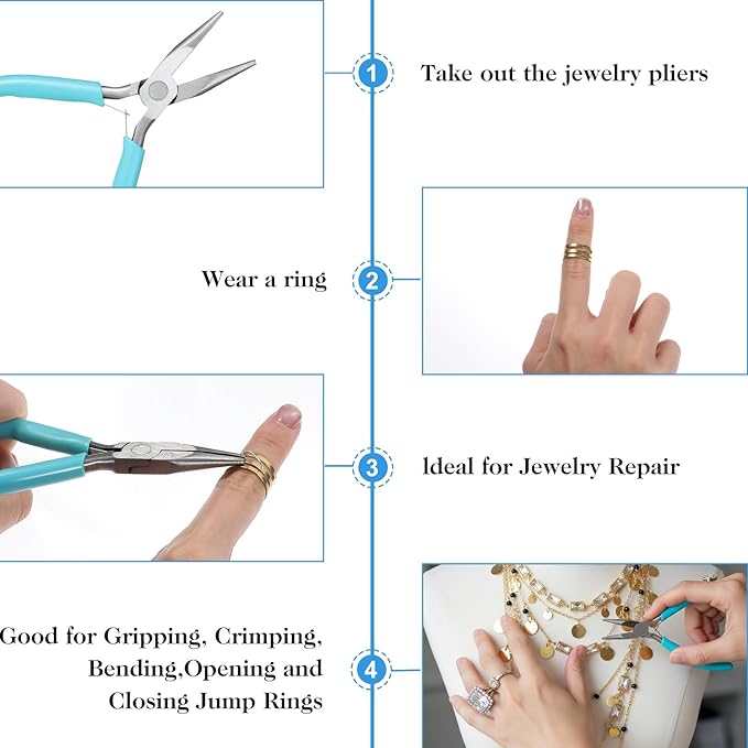 4Pcs Jewelry Pliers Set, Needle Nose, Chain Nose, Round, Bent Pliers, Wire Cutter for Jewelry Making, Repair, Wire Wrapping, DIY Crafts