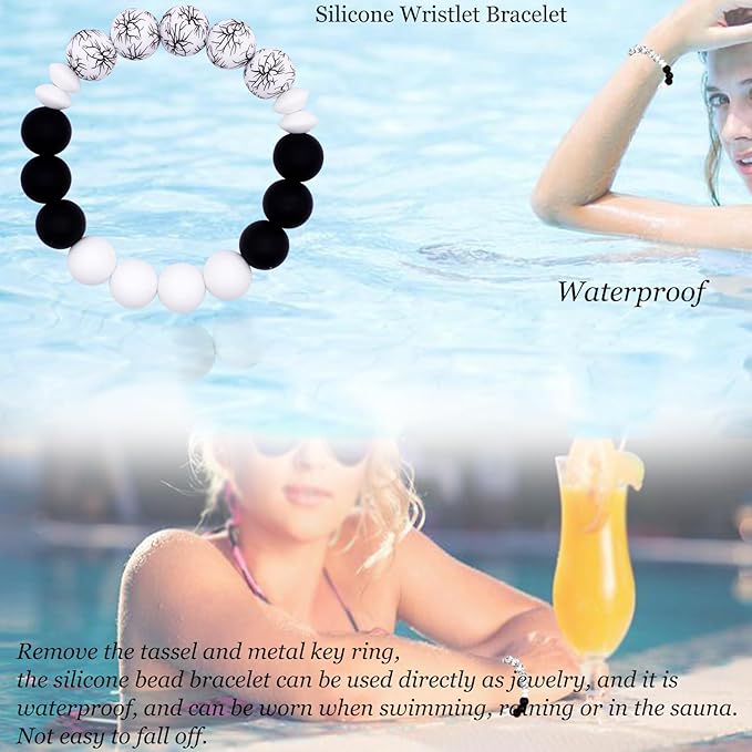 BIHRTC Key Ring Bracelet Car Keychain Holder Wristlet Silicone Women Beaded Bangle Chains
