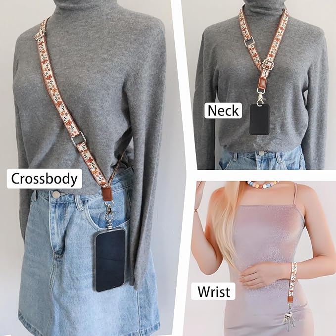 LEMEDE Wrist Keychain and Adjustable Phone Lanyard, Silver Hook Phone Crossbody Strap with 360° Rotating Phone Pads