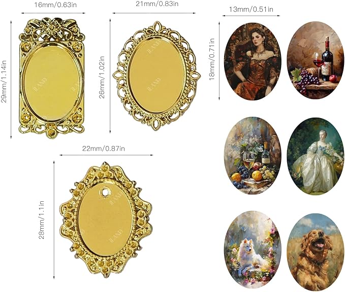 iLAND 1/12 Scale Accessories of Tiny Frames 7pcs with 14 Miniature Pictures Set for Dollhouse Miniatures Décor Also Elf Accessories Classic & Exquisite (Golden Tiny Frame Art)
