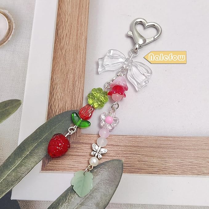 Keychain Bag Accessories Cute Cherry Strawberry Flower Keychains Accessories Decor for Keys Bags Purses Gift