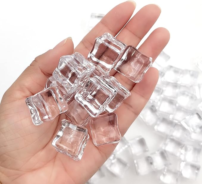Fake Ice Cubes, 18 mm Fake Ice Rocks 100 pcs Acrylic Ice Rocks, Faux Ice Vase Fillers for Wedding Props