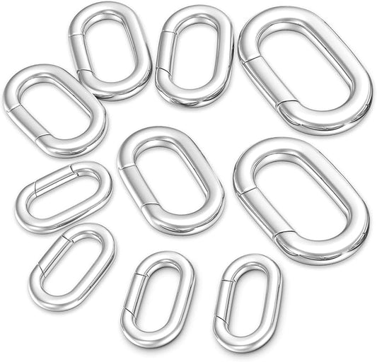 10Pcs Oval Clasp Carabiner Necklace Clasps and Closures, Spring Ring Clasp Pearl Necklace Enhancer Connector for Jewelry Bracelet Making