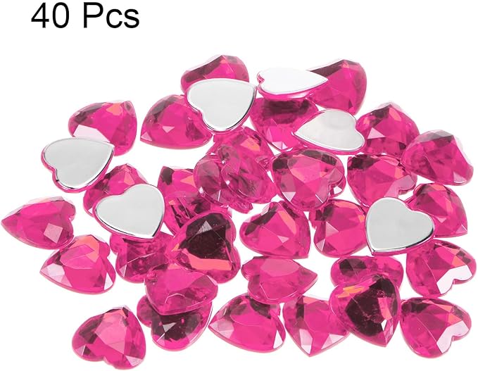 MECCANIXITY 40 Pcs Acrylic Heart Rhinestone 20mm Flat Back Plastic Gems Jewelry Stickers for Craft Bead Face Painting Costume Jewelry Making Peach Red