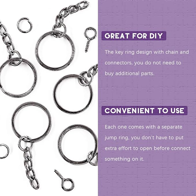 Swpeet 450Pcs 4/5 Inch 20mm Black Flat Key Chain Rings Kit, Including 150Pcs Split Keychain Rings with Chain and 150Pcs Jump Ring with 150Pcs Screw Eye Pins Bulk for Jewelry Findings Making