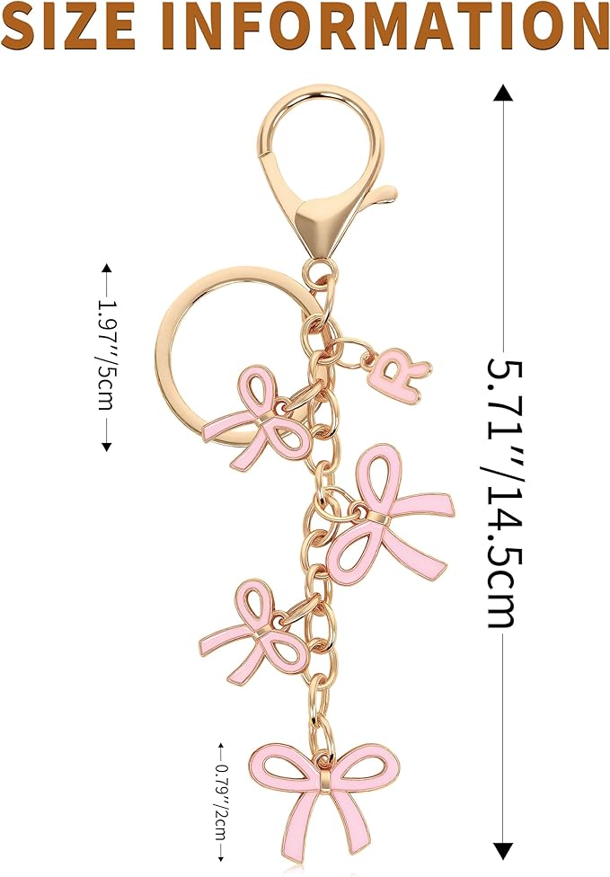 Bow Purse Charms Keychain - Pink Bow Alphabet Letter Key Chain, Bag Charms Wallet