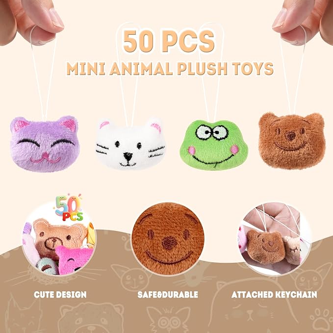 VISATOR 50pcs Mini Stuffed Animals Keychains– Small Plush Toys Bulk for Claw Machine Prizes, Christmas Party Favors for Kids, Classroom Rewards, Carnival Gifts, Goodie Bags, Easter & Birthday Gifts