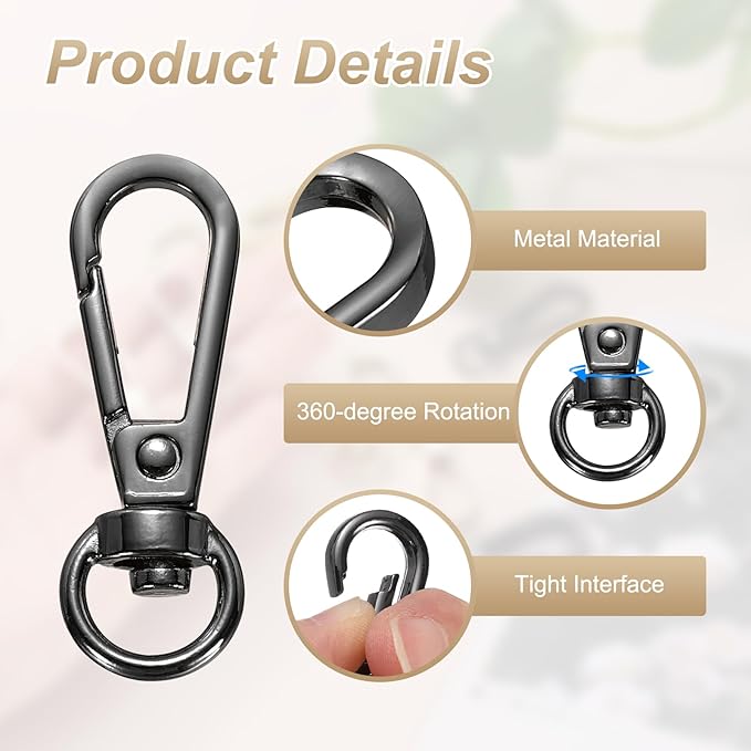 PATIKIL Swivel Lobster Claw Clasps 20pcs Push Gate Snap Hook Metal Trigger Clips Purse Hardware for Keychains Purse Handbag Makings DIY Crafts, Black