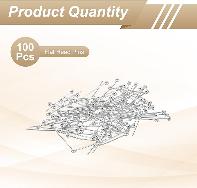 HARFINGTON 100pcs Ball Head Pins 0.63" 16mm Round Head Pins for Earring Pendant Necklace Bracelet Charm Jewelry Making Findings DIY Craft, Silver Tone