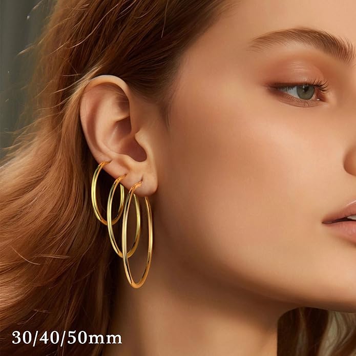 M MOOHAM 14K-Gold-Plated Hoop Earrings for Women - Hypoallergenic 14K Gold 925 Sterling silver-plated Post Sensitive Ears Nickel Free Hoops Earrings Set for Women Jewelry Lightweight 13-60mm