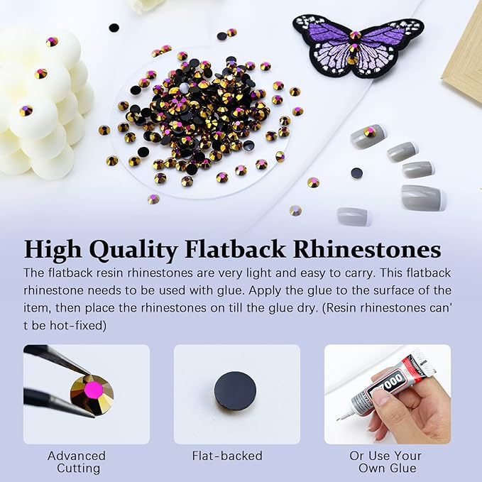 3000PCS Resin Flatback Rhinestone, 2mm 3mm 4mm 5mm 6mm Gold Rose AB Flatback Jelly Resin Rhinestones for Tumblers, Mugs, Bottles, Craft Decoration, Loose Bling Glitter Gem Stone