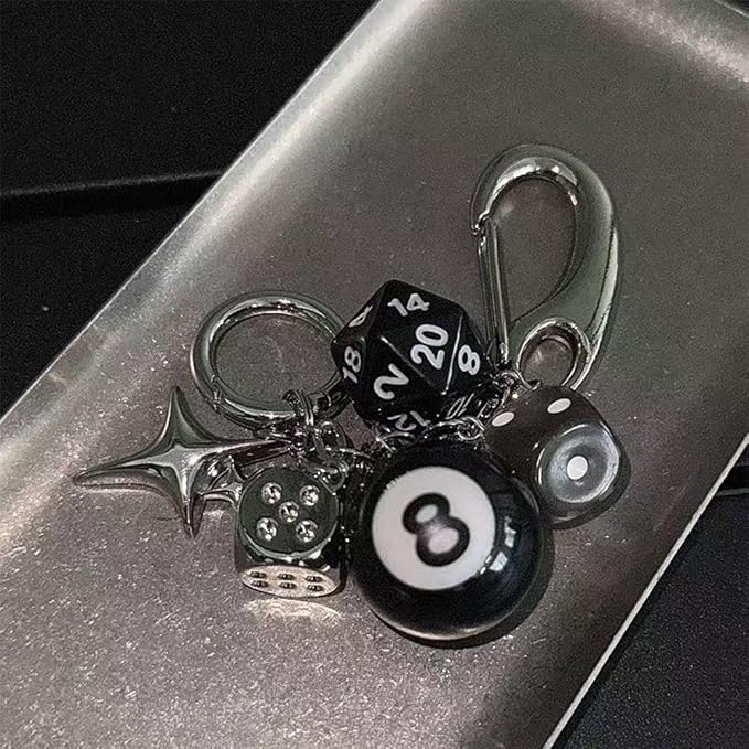 8 Ball Keychain Y2K Star Dice Billiards Keychin Lucky 8 ball Keychain Bag backpack Purse Charm (8 ball)