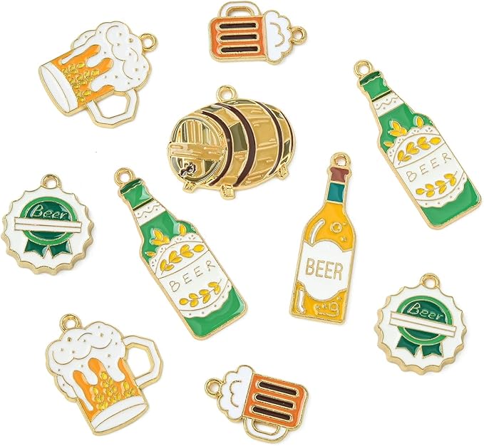 Stiesy 30 Pcs 6 Styles Enamel Beer Charms Bulk Cup of Beer Pendants Drink Bottle Carnival Oktoberfest Charms for DIY Necklace Earring Bracelets Keychain Dangle Decoration