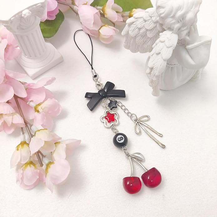 1-4PCS Cute Phone Charms Aesthetic Y2K Cell Phone Charms Strap Pink Strawberry Butterfly Star PhoneCharm Y2K Accessories for Bag Keychain Airpods Camera Pendants Decor