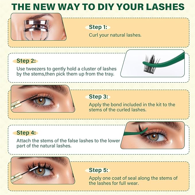 KEYYOU LASH Manga Lash Clusters 144pcs D Curl 8-18mm Fairy Eyelash Clusters Natural DIY Lash Extension Thick Wispy with Soft Thin Band(Faye)