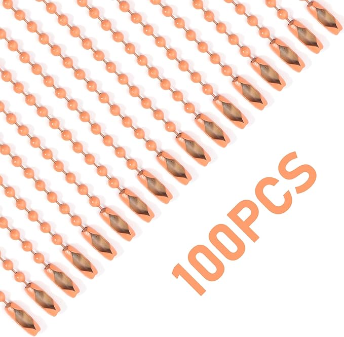 Lemonkey 10Pcs Ball Beads Chains Bulk,Orange Keychains Rings Metal Chains,4 Inch Dog Tag Metal Small Chains with Connectors for Hanging Decoration