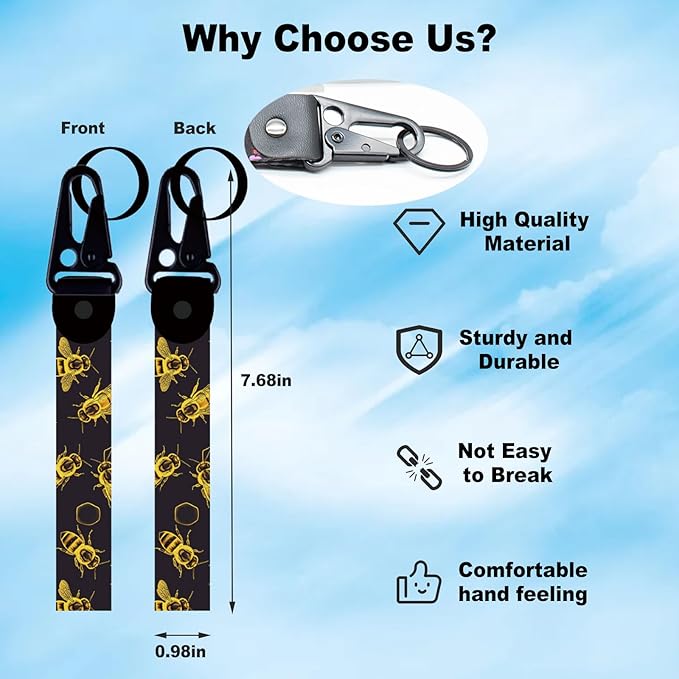 2 Pcs Classic Black & Floral Keychain Wristlet Lanyard for Women couples, Flower Wristlet Strap for Keys Hands-Free Wearable