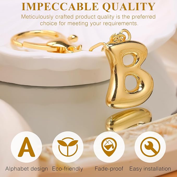 VICKHU Gold Plated Bubble Initial Letter Cute Keychain for Women Car Key Purse Decorative Keyring Handbag Charms Fashion