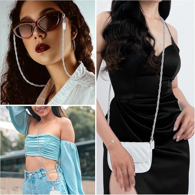 UKON Crossbody Phone Chain Lanyard - Fashion Anti-Theft Phone Strap with 2xTPU Tether Tab for Women Shopping Traveling Party（LightSilver）