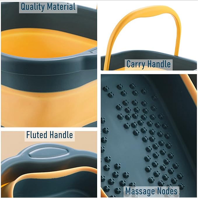 DoroSun Collapsible Foot Bath Basin Tub for Soaking Feet, Plastic Foldable Foot Spa Bucket Tools with Handle and Massager Acupoint for Camping Travel