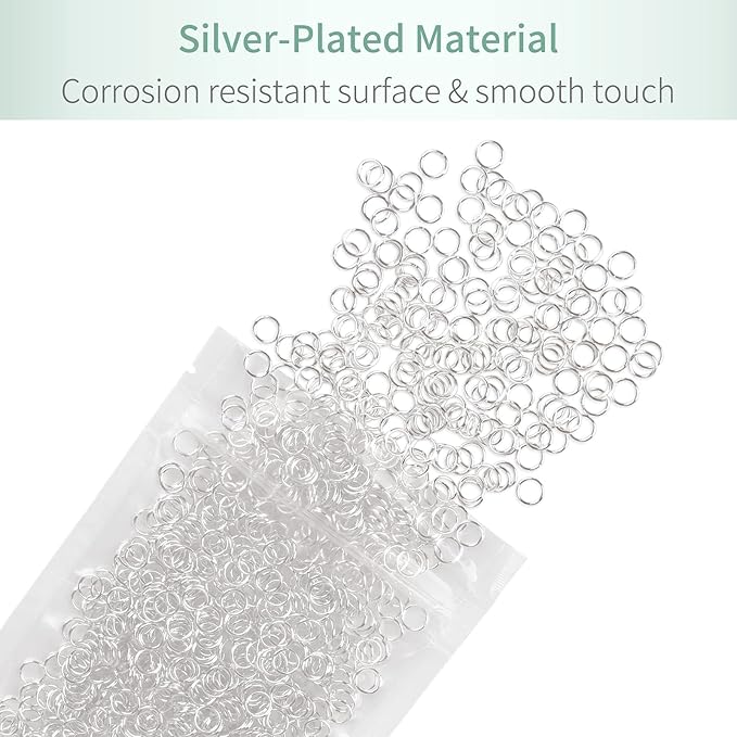Uniclife 6 mm Silver Jump Rings for Jewelry Making Open Single Loops Mini Ring Connectors for Keychains and Necklace Repair (1000 PCS)