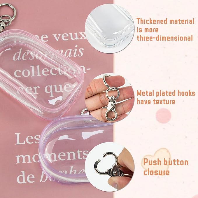 6 Pcs Clear Figure Display Bag with Keychain, Zipper Clear Display Case, Mini Doll Pouch for Figures Collectibles