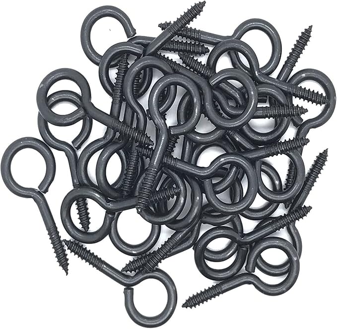 Screw Eyes, 2 Inch Metal Eye Hook, Zinc Plated Self Tapping Screw Hooks Ring, Eyelet Screws Black 30 Pcs