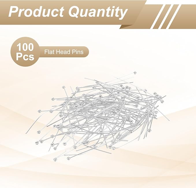 HARFINGTON 100pcs Ball Head Pins 1.38" 35mm Round Head Pins for Earring Pendant Necklace Bracelet Charm Jewelry Making Findings DIY Craft, Silver Tone