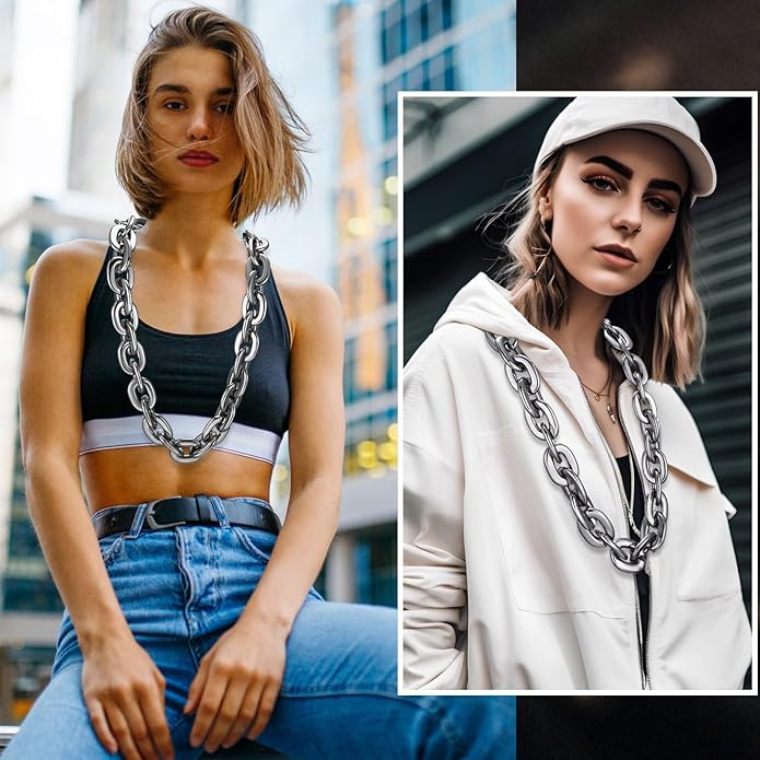 Remuuly Plastic Chain Necklace Chunky Big Fake Necklace Hip Hop Rapper Giant Turnover Chain Costume for Halloween