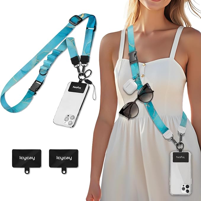 Phone Lanyard Crossbody, Blue Marble Cell Phone Strap for Around The Neck Adjustable, Anti Theft Cute Lanyard for iPhone Case ID Holder Keys Accessories Travel Essential