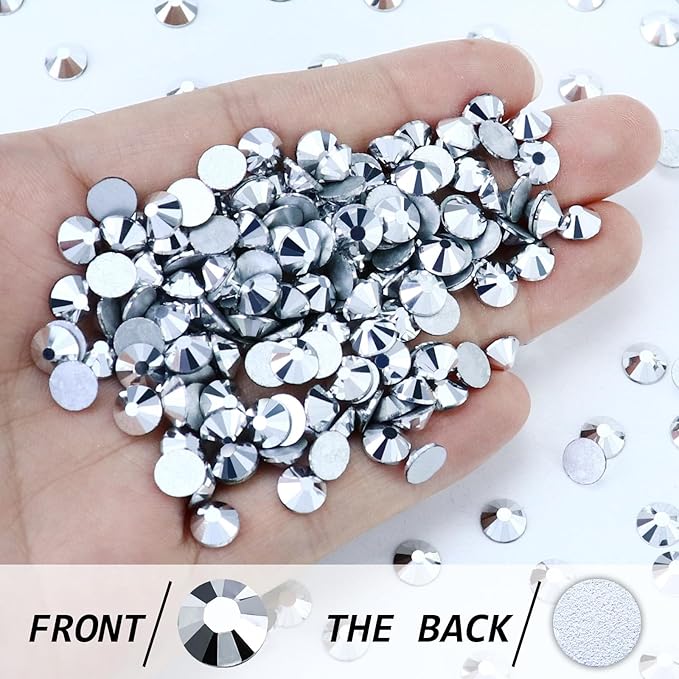 Flatback Crystal Rhinestones Round Gems for Nail Art and Craft Clothes Glue Fix, Mine Silver (3.8-4.0mm) SS16/1440PCS