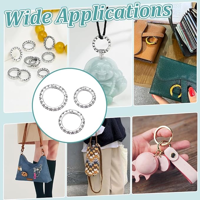 UNICRAFTALE 3Pcs 3 Sizes Spring Gate Rings 304 Stainless Steel Tibetan Style Textured Spring Clasps Antique Silver 7 Gauge Carabiner Keyring Snap Rings Buckle for Decoration Keychain Making