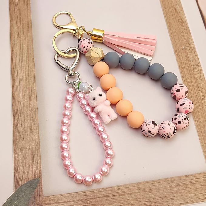 Cute Pink Keychain,Fuzzy Cat Keychain Aesthetic Y2K KeychainStylish KeychainsAccessories