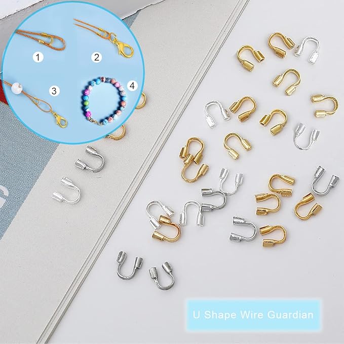 1400 Pieces Brass Tube Crimp Beads Wire Guardians Crimp Bead Knot Covers Bead Tips Knot Covers for DIY Bracelets Necklaces Jewelry Making Crafts Supplies(Gold)
