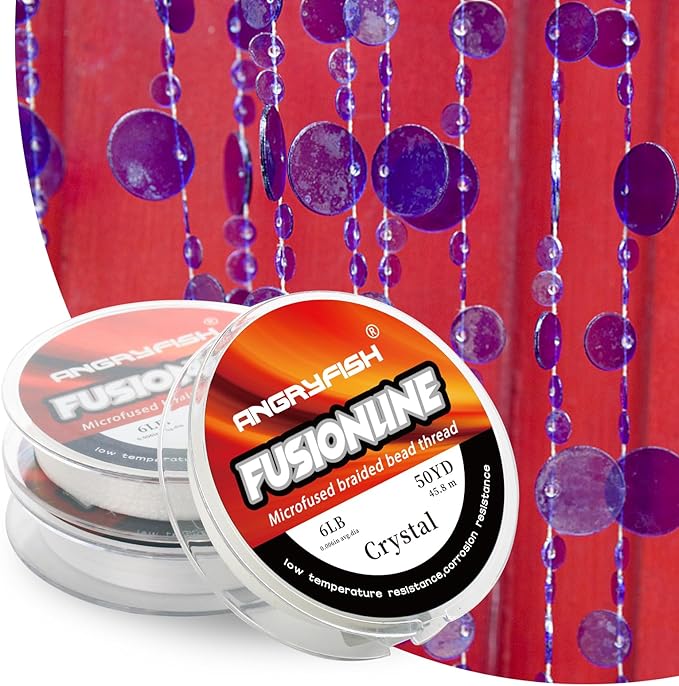 ANGRYFISH Fusionline Micro-Fused Braided Thread,Unbelievably High Tensile Strength,Not Stretch,Super Strong Stringing Material for Bracelet (Crystal, 6lb,0.006in-50yd)