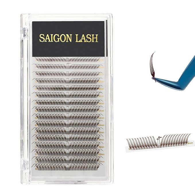 SAIGON LASH Foxy Effect Promade Fans – Wispy Volume Lashes, CC Curl 0.07, 6–13mm Mixed Length, Handmade Loose Lash Extensions for Natural Lift (Dark brown-CC-0.07-6 - 13mm)