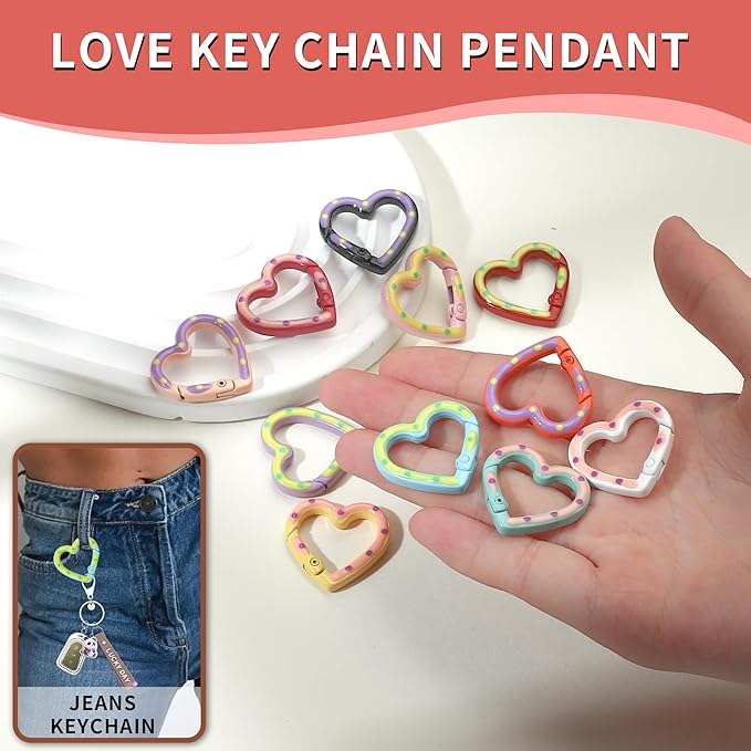 12Pcs Heart Clasps Keychain Clips, Cute Small Heart Spring Spring Snap Clasp Keys,DIY Bag Accessories, Zipper Pulls, Dog Tags, Phone Lanyards, Purse Straps, Keychain Making Findings