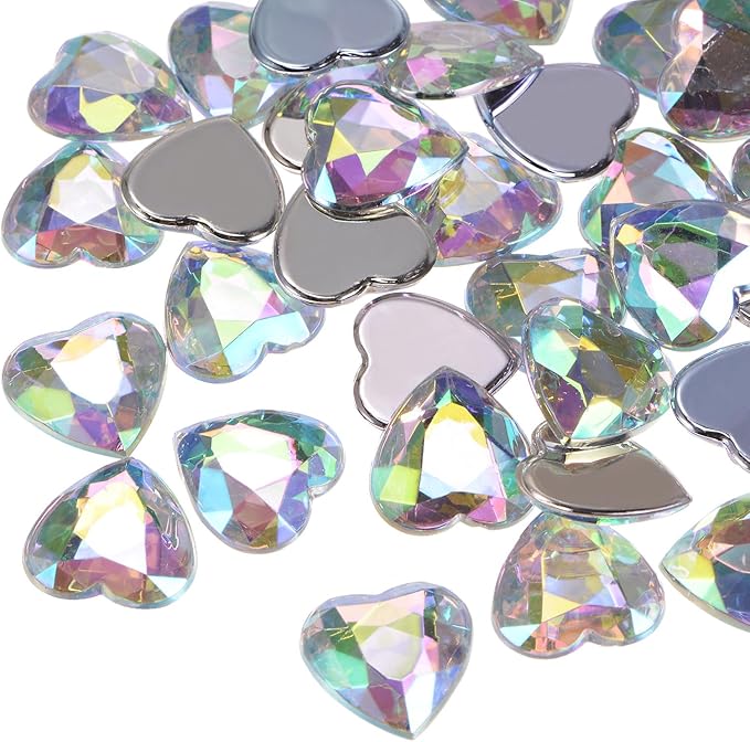 MECCANIXITY 40 Pcs Acrylic Heart Rhinestone 15mm Flat Back Plastic Gems Jewelry Stickers for Craft Bead Face Painting Costume Jewelry Making, White