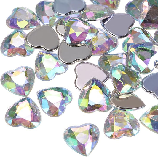 MECCANIXITY 40 Pcs Acrylic Heart Rhinestone 15mm Flat Back Plastic Gems Jewelry Stickers for Craft Bead Face Painting Costume Jewelry Making, White