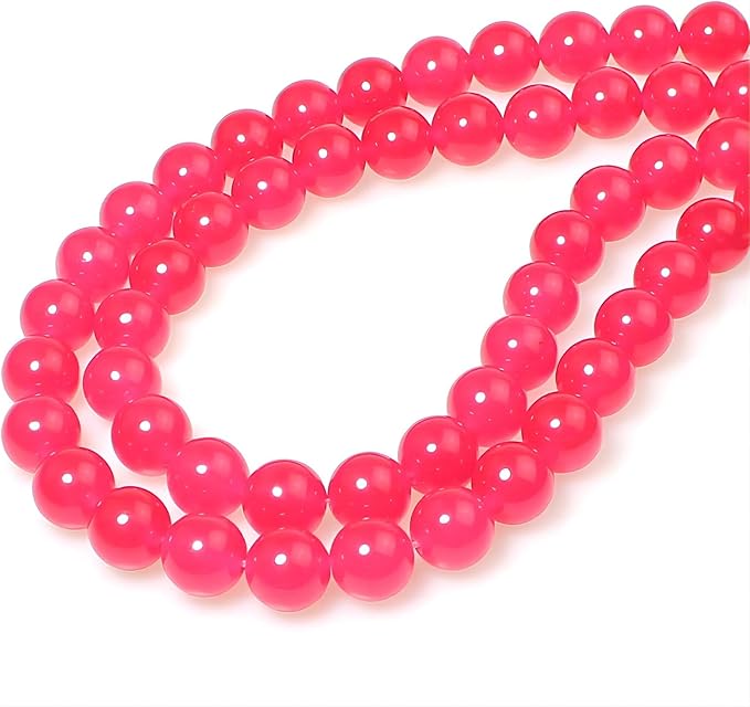 MJDCB Stone Beads 8mm 43pcs Round Light Rose Red Jade Loose Gemstone Bead Charms for Jewelry Making Bracelet Necklace Earring Pendant