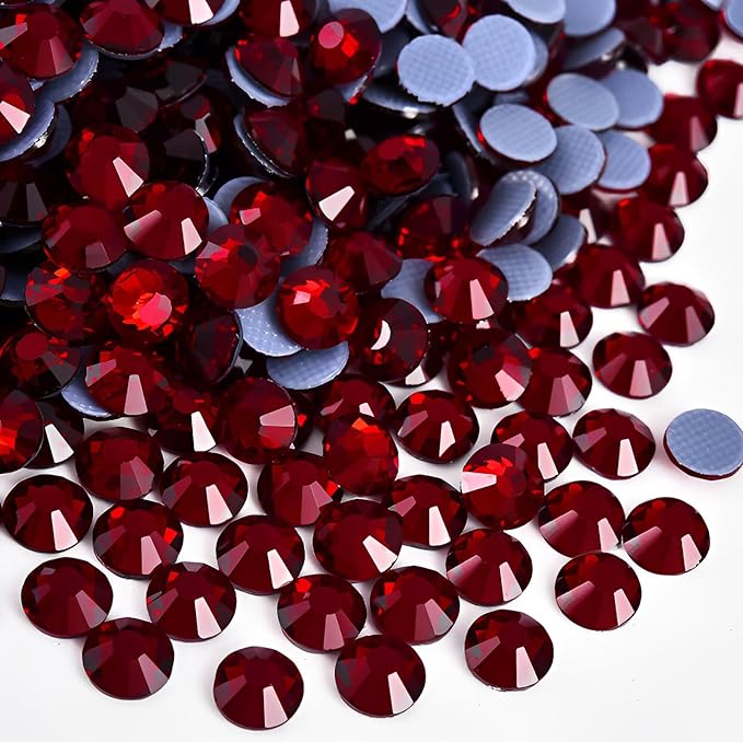 Hot Fix Crystal Flatback Rhinestones Glass Diamantes Gems 3.2mm(12ss 1440pcs, Dark Red)