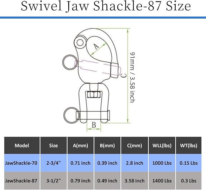Pair Swivel Jaw Snap Shackle 316 Stainless Steel for Quick Release Bail Rigging,Sailboat Spinnaker Halyard and Marine Applications