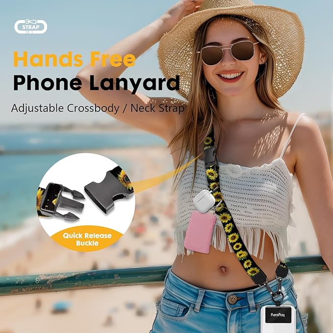 Phone Lanyard Crossbody, Flower Cell Phone Strap for Around The Neck Adjustable, Floral Teacher Anti Theft Cute Lanyard for iPhone Case ID Holder Keys Accessories Travel Essential