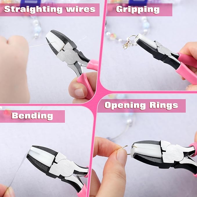 2 Pcs Jewelry Making Tools, Soft Jaw Plier with 6 in 1 Bail Making Plier 3mm to 10mm, Flat Nose Pliers with 2 Replacement Tips Wire Looping and Bending Pliers for Wire Wrapping Straightening