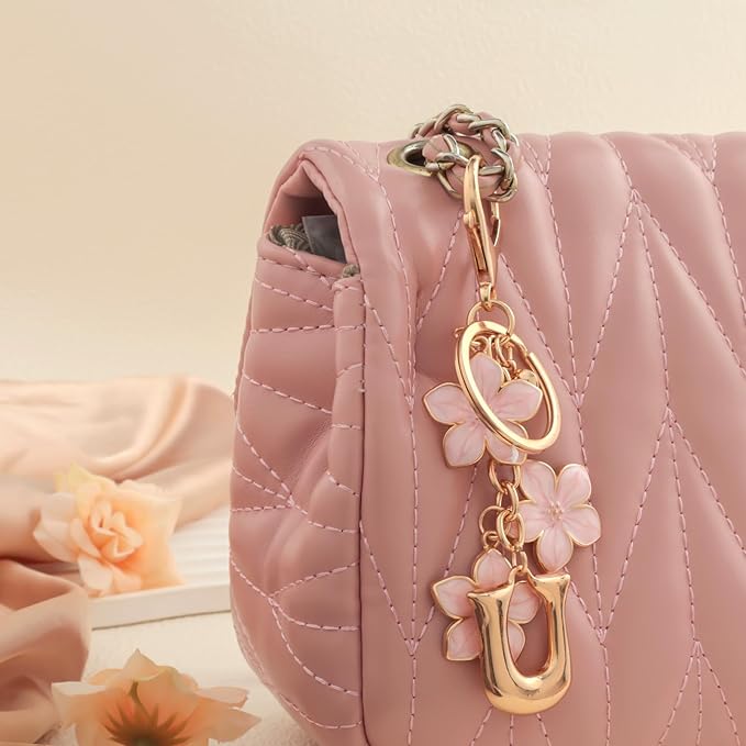 Snycler Bubble Initial Keychain Graceful Flower for bags car remote–A-Z Letter Charms for Women