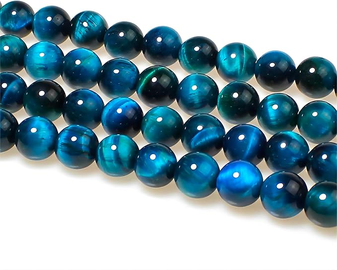 MJDCB Stone Beads 10mm 35pcs Round Sky Blue Tiger's Eye Loose Gemstone Bead Charms for Jewelry Making Bracelet Necklace Earring Pendant