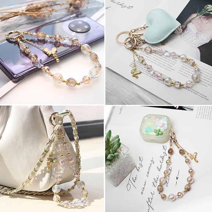 Beaded Phone Wrist Strap,Crystal Keychain Wristlet,Camera Strap Wrist,Cute Phone Chain Wristlet Purse Bag Charms