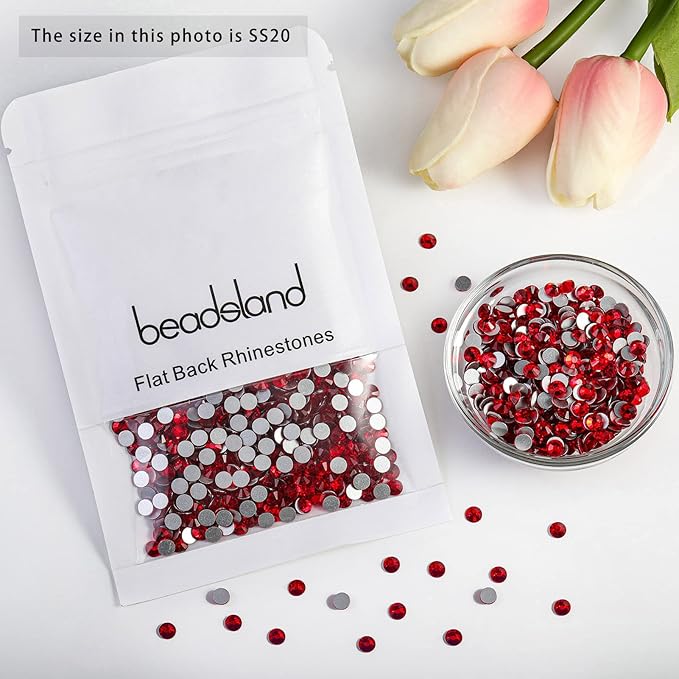 Beadsland Flat Back Crystal Rhinestones Round Gems for Nail Art and Craft Glue Fix, Light Siam, 10mm, SS50/144pcs