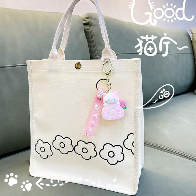Girly Super Cute Lovely Pink Brown Swiss Roll Bread Cake Cat Kitty Panda Keychain Key Ring Bag Charm Pendant
